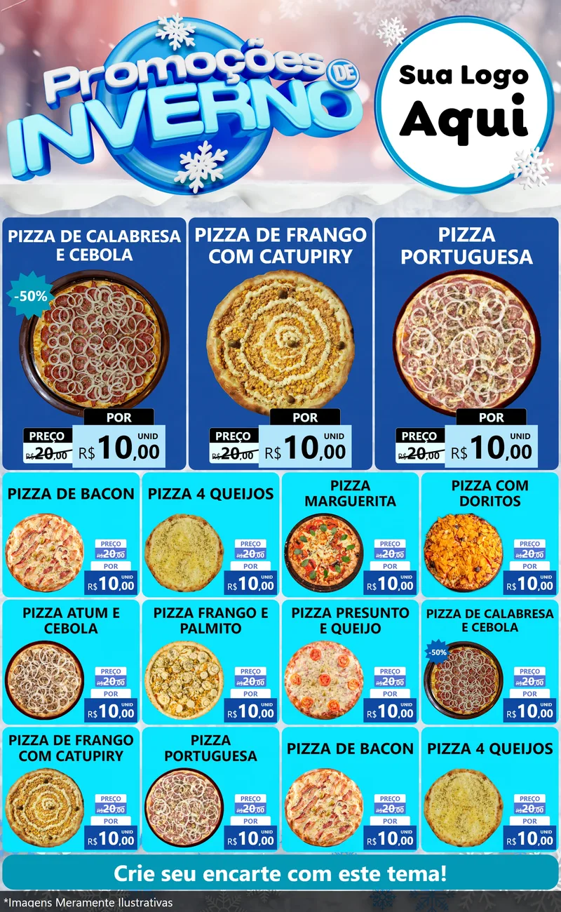 Modelo de Encarte para Encarte Grande com o tema Promoções de Inverno para Pizzaria