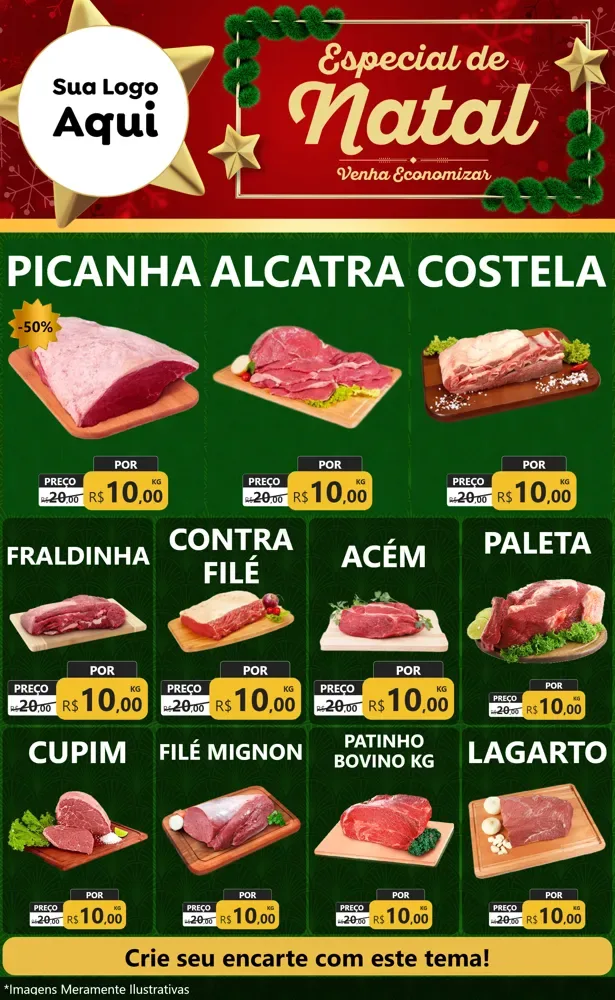 Modelo de Encarte para Encarte Grande com o tema Especial de Natal para Açougue