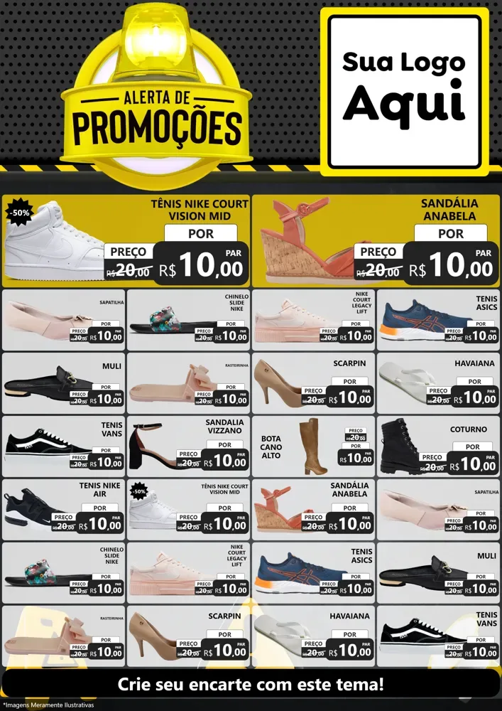 Modelo de Encarte para Encarte A4 Vertical com o tema Alerta de Promoções para Calçados