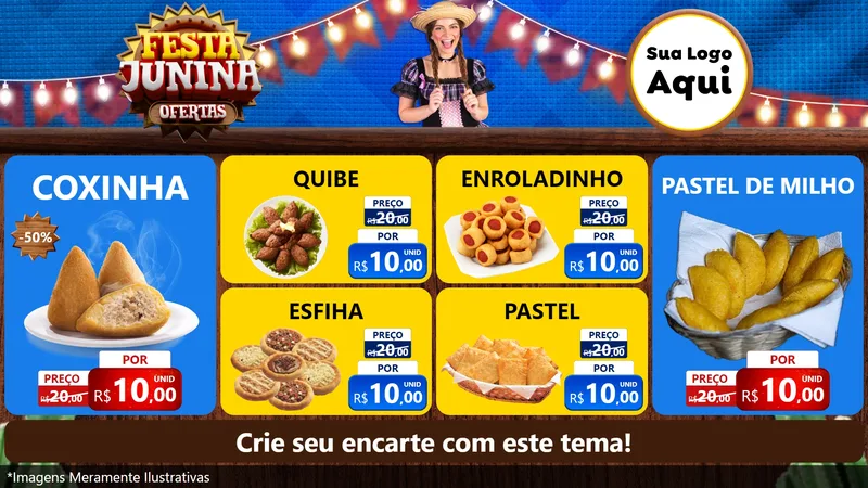 Modelo de TV para TV Horizontal com o tema Festa Junina Ofertas para Salgadaria