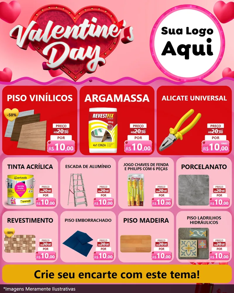 Modelo de Rede Social para Feed Instagram com o tema Valentine's Day para Material para Construção