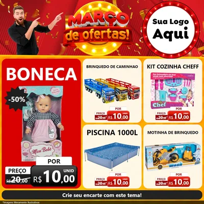 Modelo de Rede Social para Feed Facebook com o tema Março de Ofertas! para Brinquedos