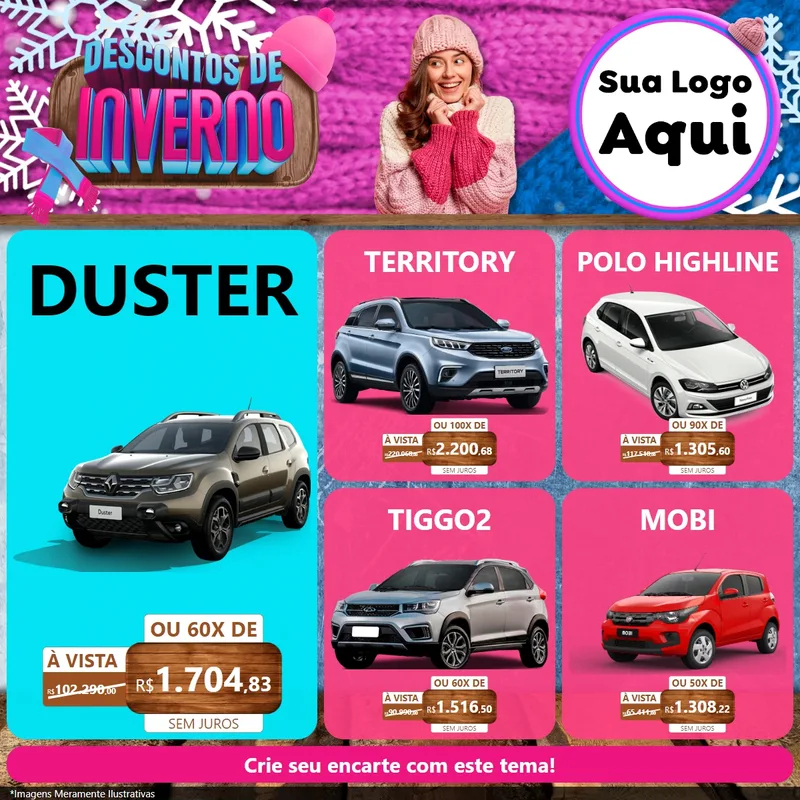 Modelo de Rede Social para Feed Facebook com o tema Descontos de Inverno para Concessionaria de Carros