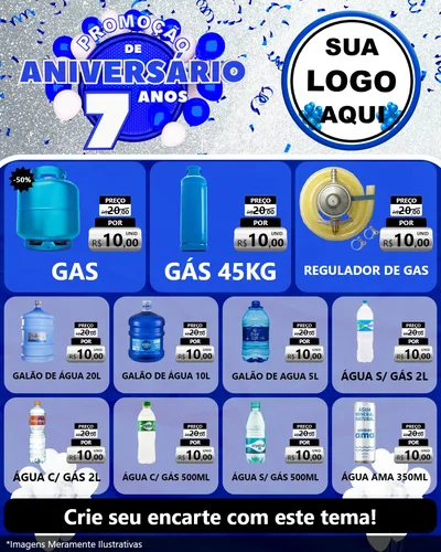 Modelo de Rede Social para Feed Instagram com o tema Promoção de Aniversário - 7 Anos para Água e gás