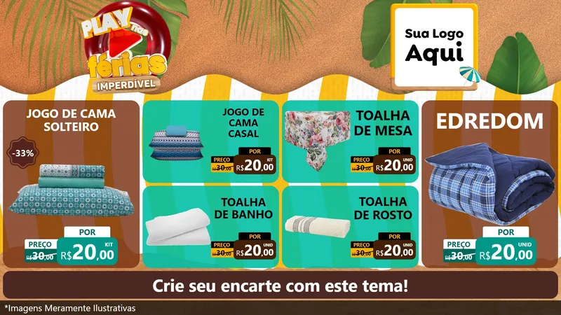 Modelo de TV para TV Horizontal com o tema Play Nas Férias Imperdível para Cama, Mesa e Banho