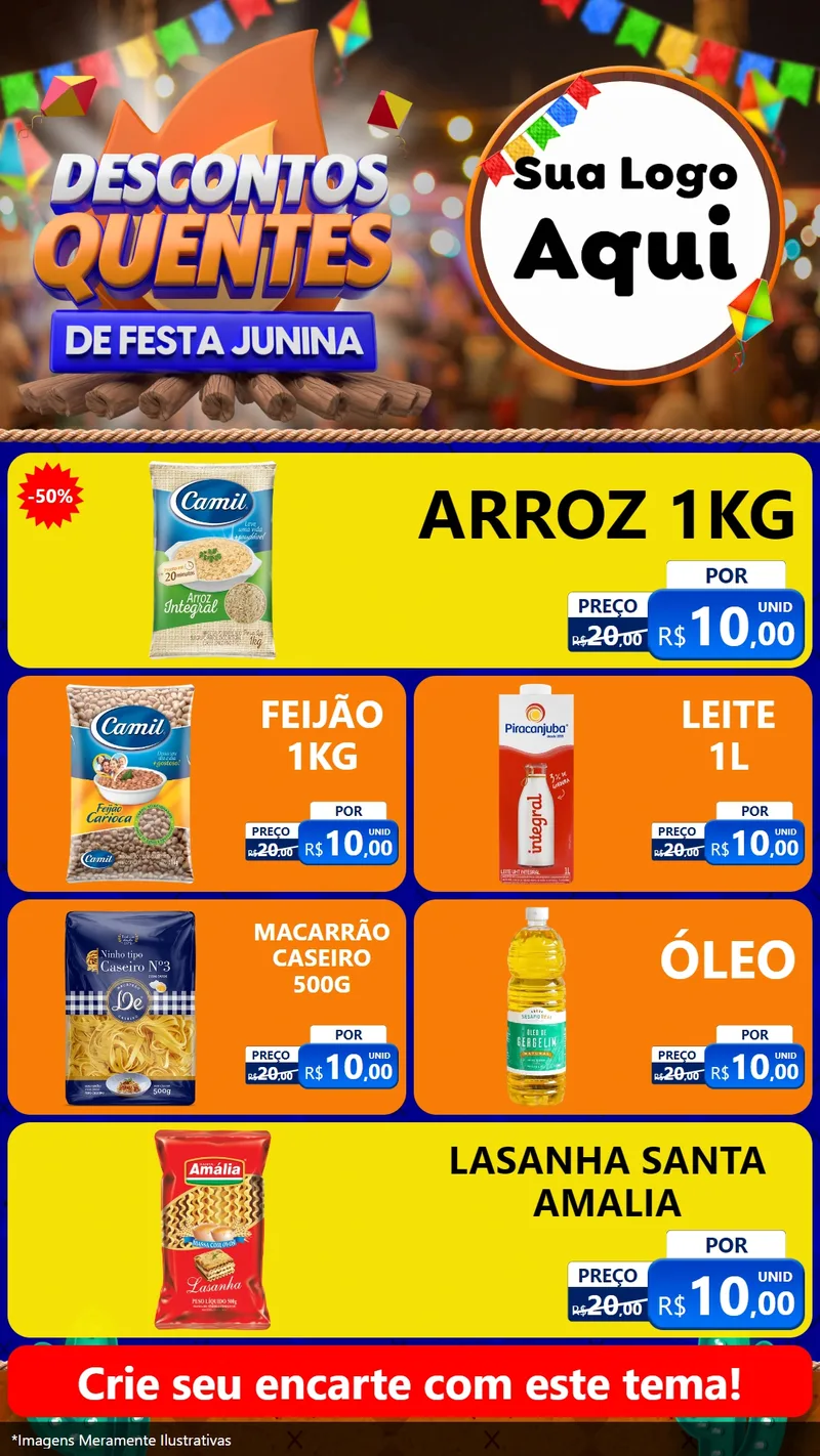 Modelo de TV para TV Vertical com o tema Descontos Quentes de Festa Junina para Supermercado