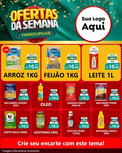 Modelo de Rede Social para Feed Instagram com o tema Ofertas da Semana Farroupilha para Supermercado