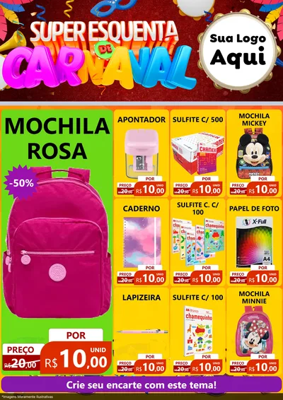 Modelo de Encarte para Encarte A4 Vertical com o tema Super Esquenta de Carnaval para Papelaria