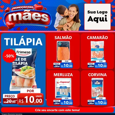 Modelo de Rede Social para Feed Facebook com o tema Promoção das Mães para Peixaria