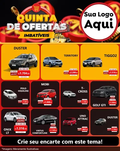 Modelo de Rede Social para Feed Instagram com o tema Quinta de Ofertas Imbatíveis para Concessionaria de Carros