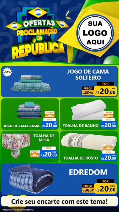 Modelo de TV para TV Vertical com o tema Ofertas Proclamação da República para Cama, Mesa e Banho