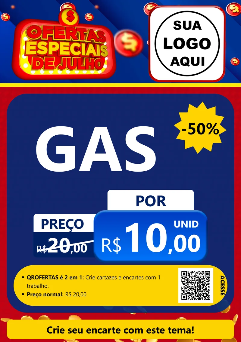 Modelo de Cartaz para Cartaz A4 Vertical com o tema Ofertas Especiais de Julho para Água e gás