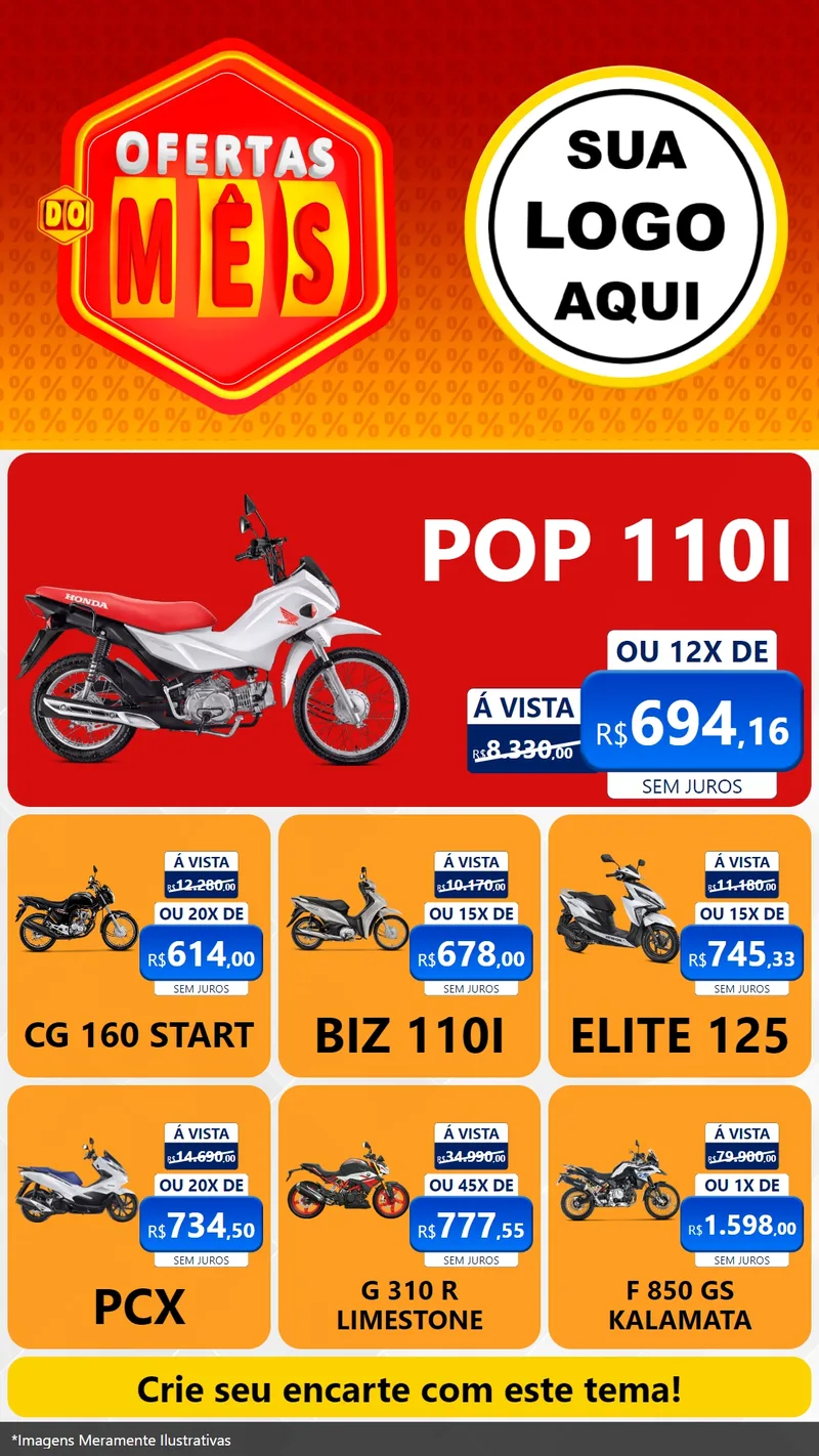 Modelo de Rede Social para Stories com o tema Ofertas do Mês para Concessionaria de Motos