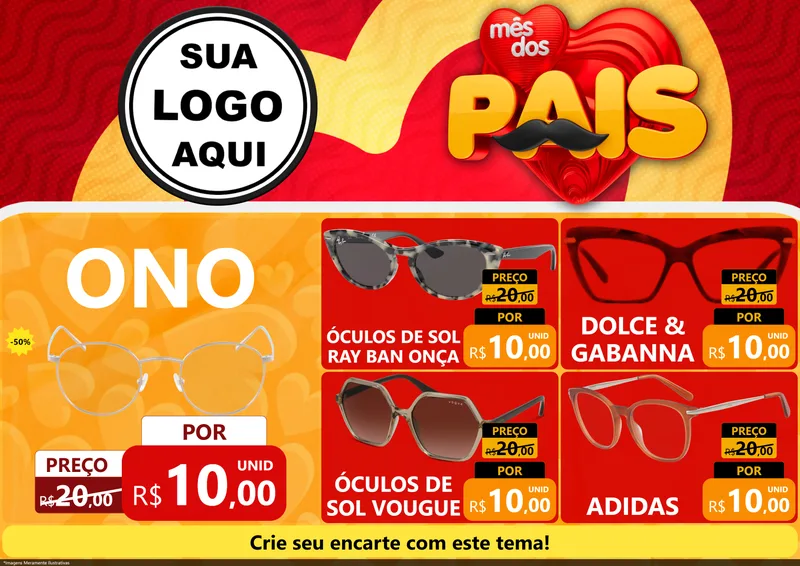 Modelo de Encarte para Encarte A4 Horizontal com o tema Mês Dos Pais para Óticas
