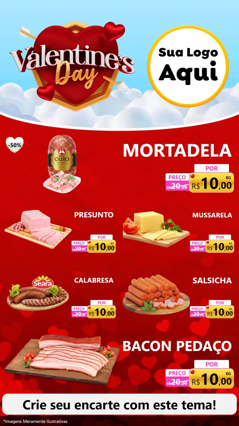 Modelo de TV para TV Vertical com o tema Valentine's Day para Frios e Laticínios