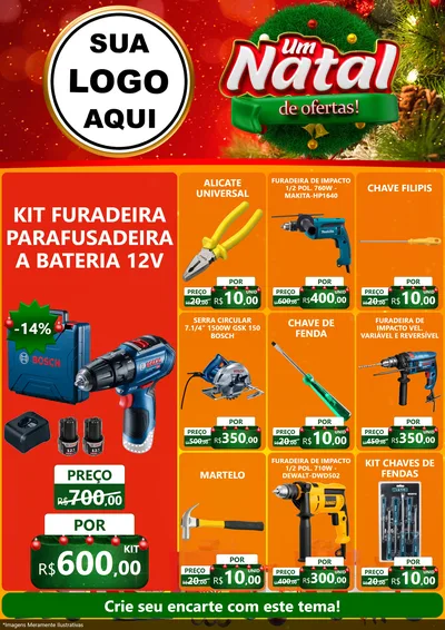 Modelo de Encarte para Encarte A4 Vertical com o tema Um Natal de Ofertas para Maquinas e Ferramentas