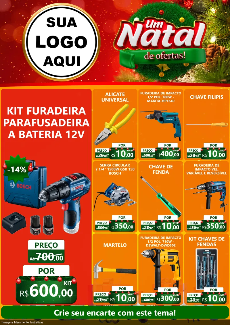 Modelo de Encarte para Encarte A4 Vertical com o tema Um Natal de Ofertas para Maquinas e Ferramentas