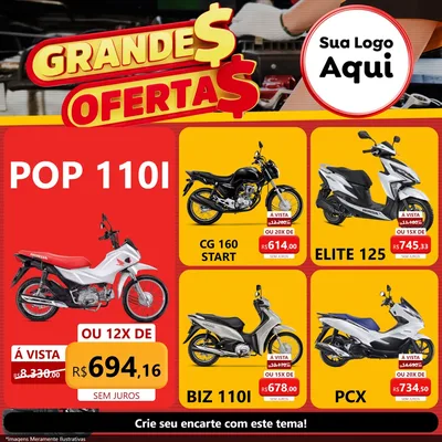 Modelo de Rede Social para Feed Facebook com o tema Grandes Ofertas - Autopeças para Concessionaria de Motos
