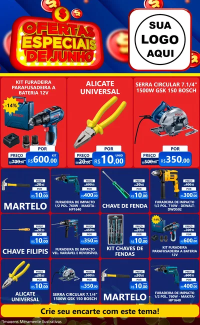 Modelo de Encarte para Encarte Grande com o tema Ofertas Especiais de Junho para Maquinas e Ferramentas