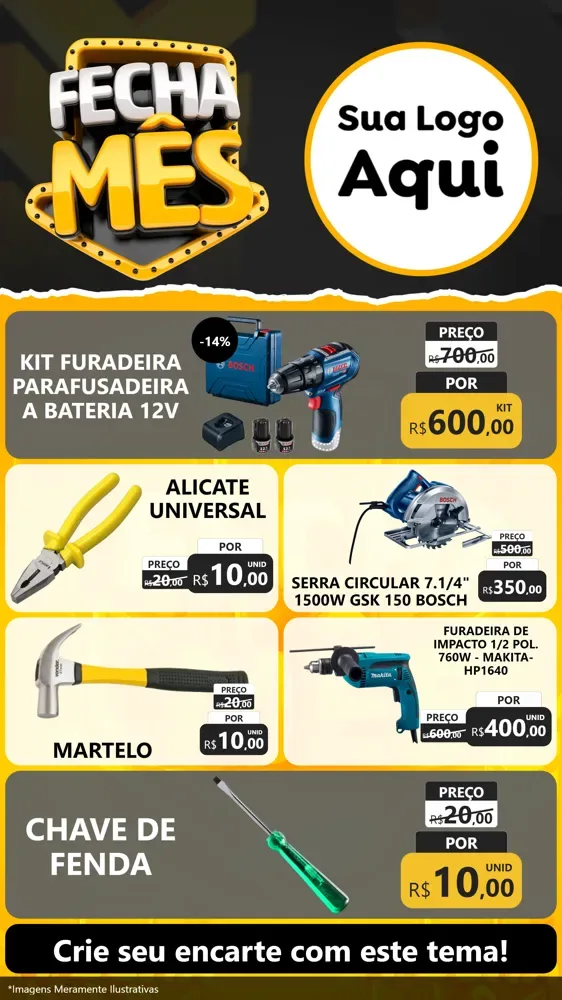 Modelo de TV para TV Vertical com o tema Fecha Mês para Maquinas e Ferramentas