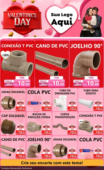 Modelo de Encarte para Encarte Grande com o tema Valentine's Day para Tubos e conexões