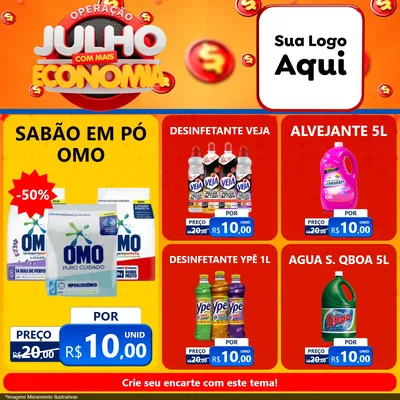 Modelo de Rede Social para Feed Facebook com o tema Operação Julho Com Mais Economia para Produtos de Limpeza