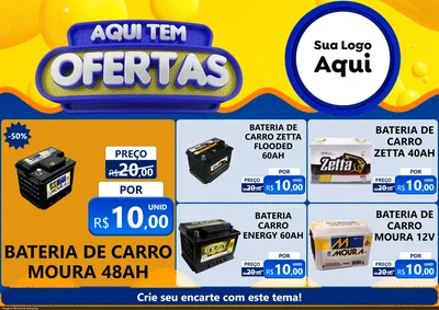 Modelo de Encarte para Encarte A4 Horizontal com o tema Aqui Tem Ofertas para Baterias Elétricas