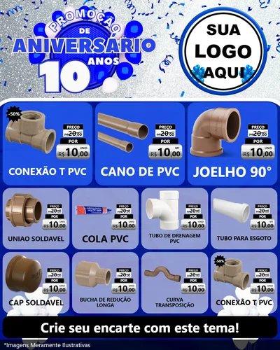 Modelo de Rede Social para Feed Instagram com o tema Promoção de Aniversário - 10 Anos para Tubos e conexões