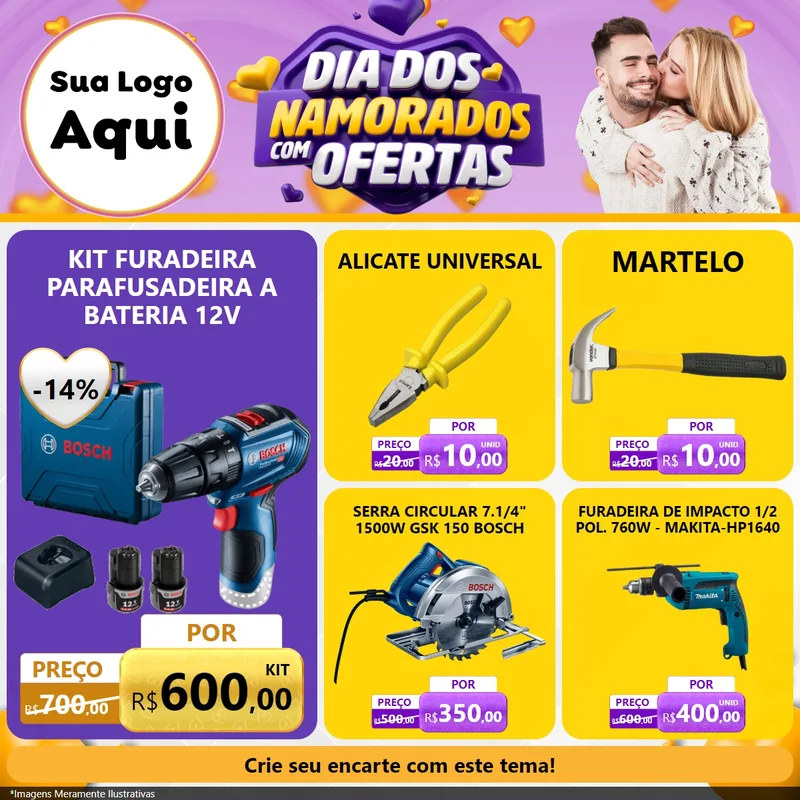Modelo de Rede Social para Feed Facebook com o tema Dia Dos Namorados Com Ofertas para Maquinas e Ferramentas