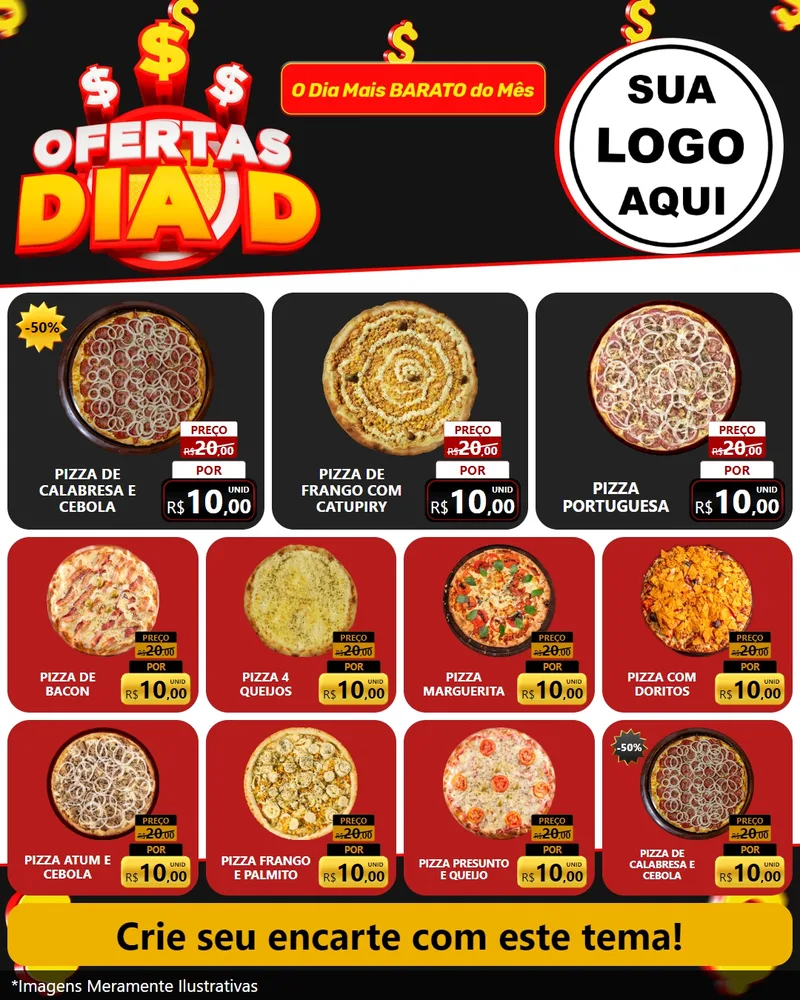 Modelo de Rede Social para Feed Instagram com o tema Ofertas Dia D para Pizzaria