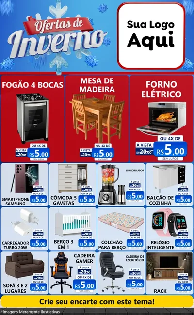 Modelo de Encarte para Encarte Grande com o tema Ofertas de Inverno para Móveis e Eletro