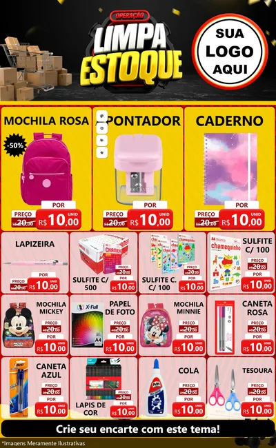 Modelo de Encarte para Encarte Grande com o tema Operação Limpa Estoque para Papelaria