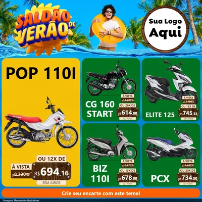 Modelo de Rede Social para Feed Facebook com o tema Saldão de Verão para Concessionaria de Motos