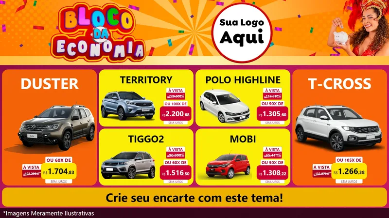 Modelo de TV para TV Horizontal com o tema Bloco da Economia para Concessionaria de Carros