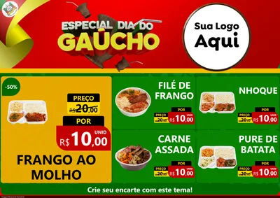 Modelo de Encarte para Encarte A4 Horizontal com o tema Especial Dia do Gaúcho para Restaurante