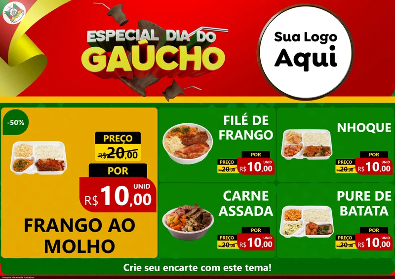 Modelo de Encarte para Encarte A4 Horizontal com o tema Especial Dia do Gaúcho para Restaurante