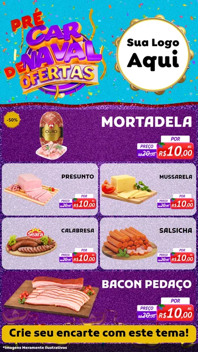 Modelo de TV para TV Vertical com o tema Pré Carnaval de Ofertas para Frios e Laticínios