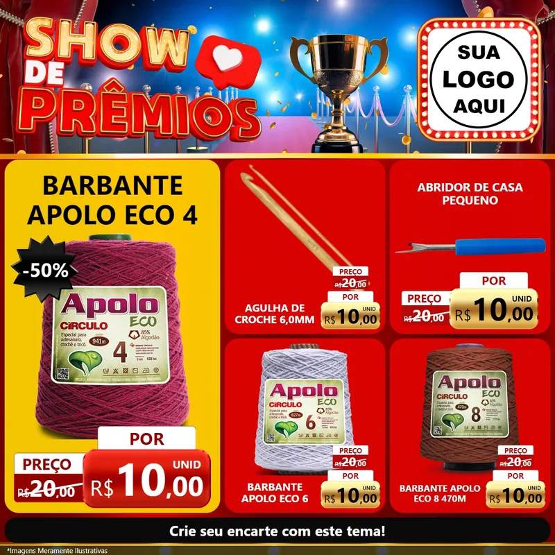 Modelo de Rede Social para Feed Facebook com o tema Show de Prêmios para Armarinho e Aviamentos