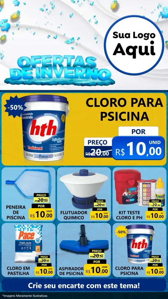 Modelo de Rede Social para Stories com o tema Ofertas de Inverno para Produtos para Piscina