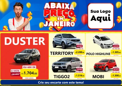 Modelo de Encarte para Encarte A4 Horizontal com o tema Abaixa Preço em Janeiro para Concessionaria de Carros