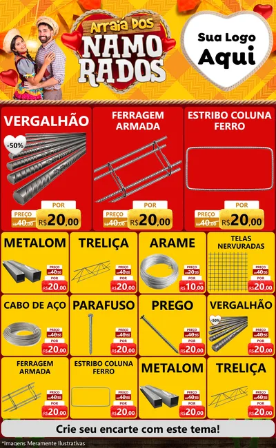 Modelo de Encarte para Encarte Grande com o tema Arraiá dos Namorados para Ferragens