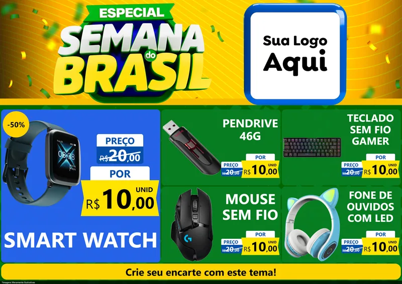 Modelo de Encarte para Encarte A4 Horizontal com o tema Especial Semana do Brasil para Informática
