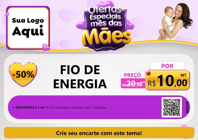 Modelo de Cartaz para Cartaz A4 Horizontal com o tema Ofertas Especiais - Mês das Mães para Materiais Elétricos
