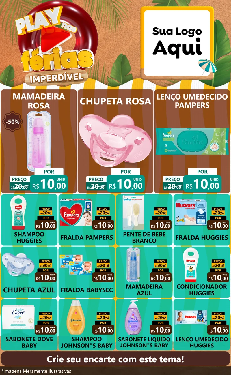 Modelo de Encarte para Encarte Grande com o tema Play Nas Férias Imperdível para Bebês