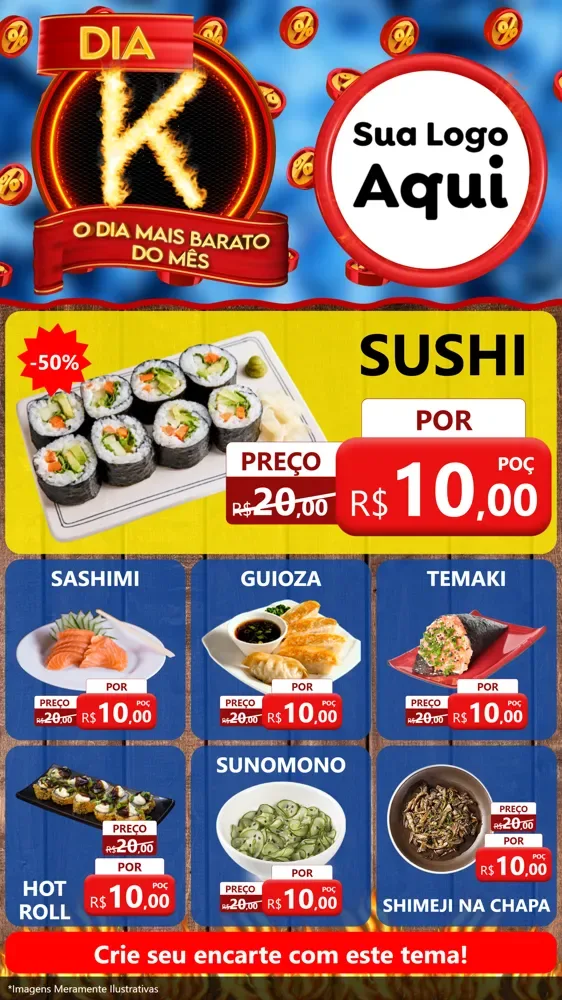 Modelo de Rede Social para Stories com o tema Dia K - O Dia Mais Barato Do Mês para Comida japonesa