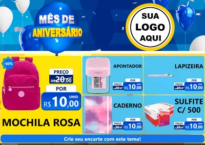 Modelo de Encarte para Encarte A4 Horizontal com o tema Mês de Aniversário para Papelaria