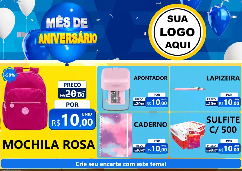 Modelo de Encarte para Encarte A4 Horizontal com o tema Mês de Aniversário para Papelaria