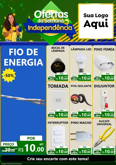 Modelo de Encarte para Encarte A4 Vertical com o tema Ofertas da Semana da Independência para Materiais Elétricos