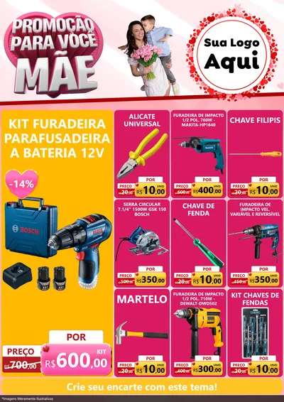 Modelo de Encarte para Encarte A4 Vertical com o tema Promoção Para Você Mãe para Maquinas e Ferramentas