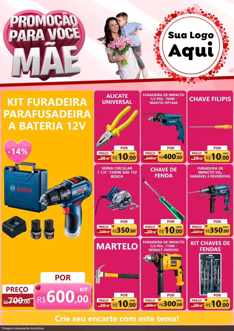 Modelo de Encarte para Encarte A4 Vertical com o tema Promoção Para Você Mãe para Maquinas e Ferramentas